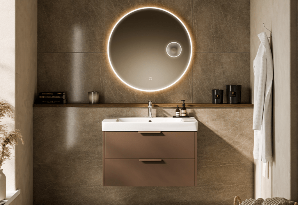 Maddison bathroom furniture range with illuminated circular mirror